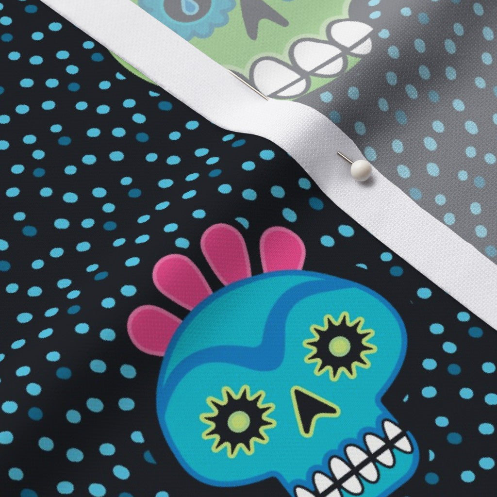 Dia de los Muertos (Blue) Performance Piqué Printed Fabric by Studio Ten Design