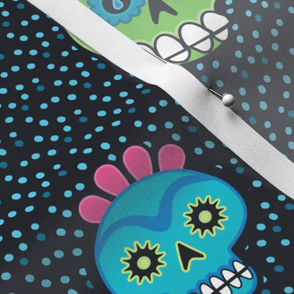 Dia de los Muertos (Blue) Satin Printed Fabric by Studio Ten Design