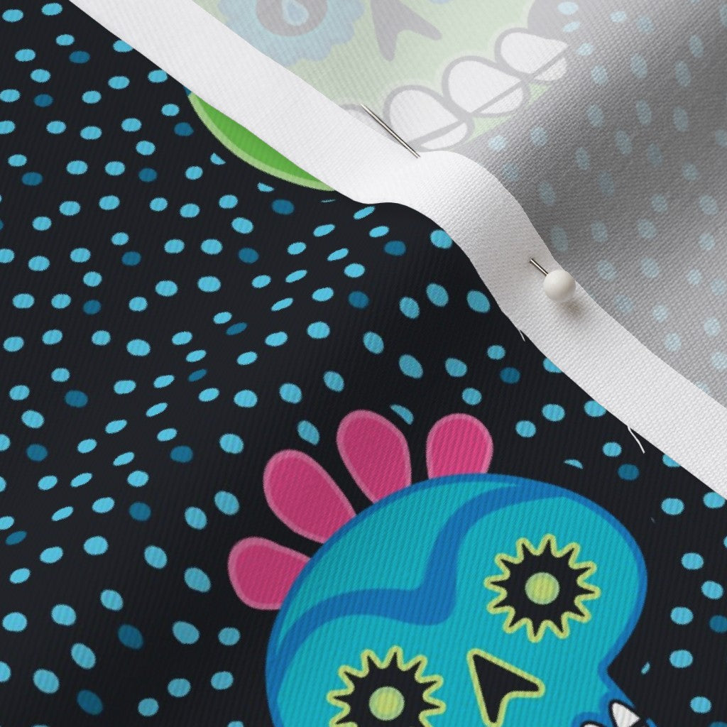 Dia de los Muertos (Blue) Lightweight Cotton Twill Printed Fabric by Studio Ten Design
