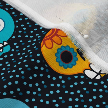 Dia de los Muertos (Blue) Organic Sweet Pea Gauze Printed Fabric by Studio Ten Design