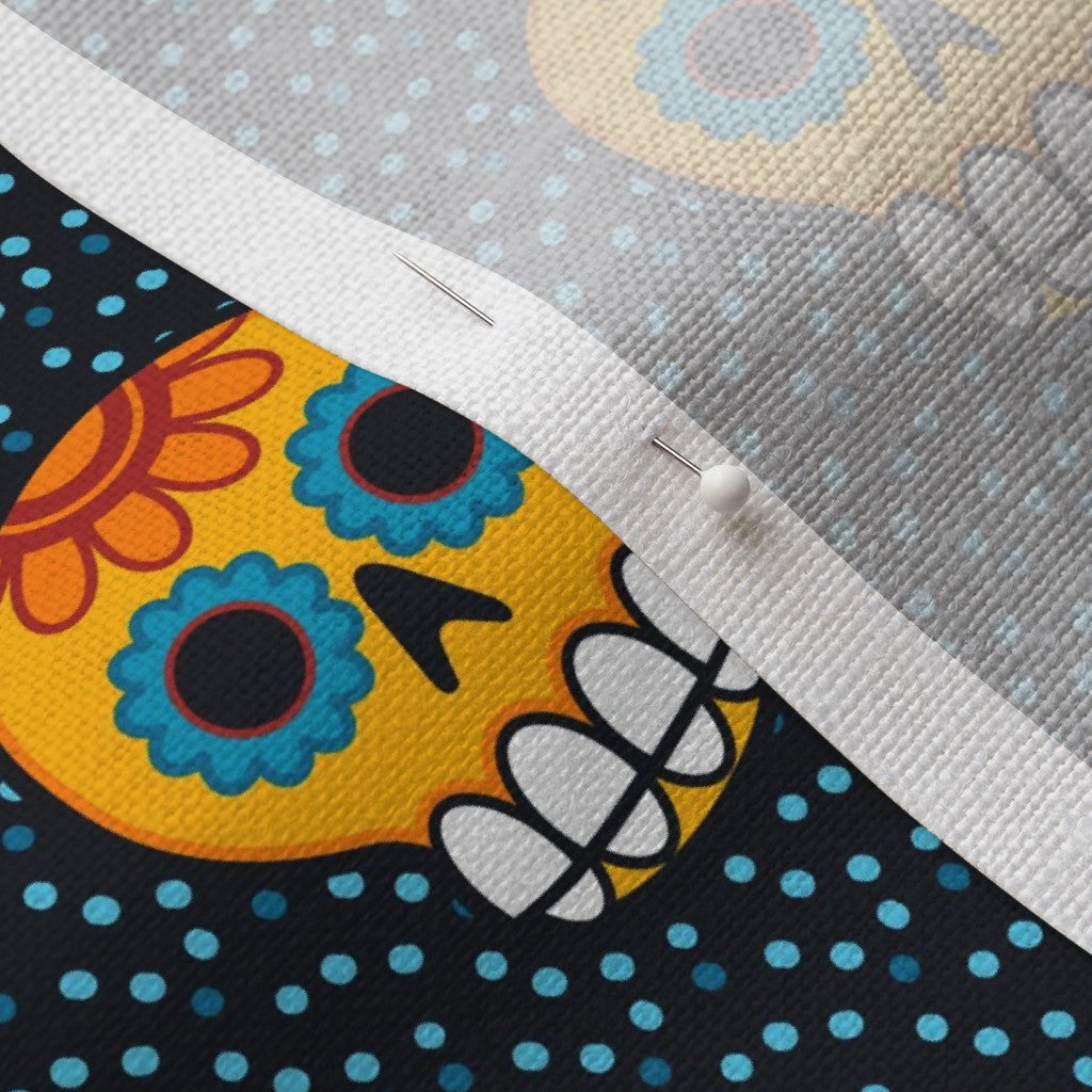 Dia de los Muertos (Blue) Belgian Linen™ Printed Fabric by Studio Ten Design