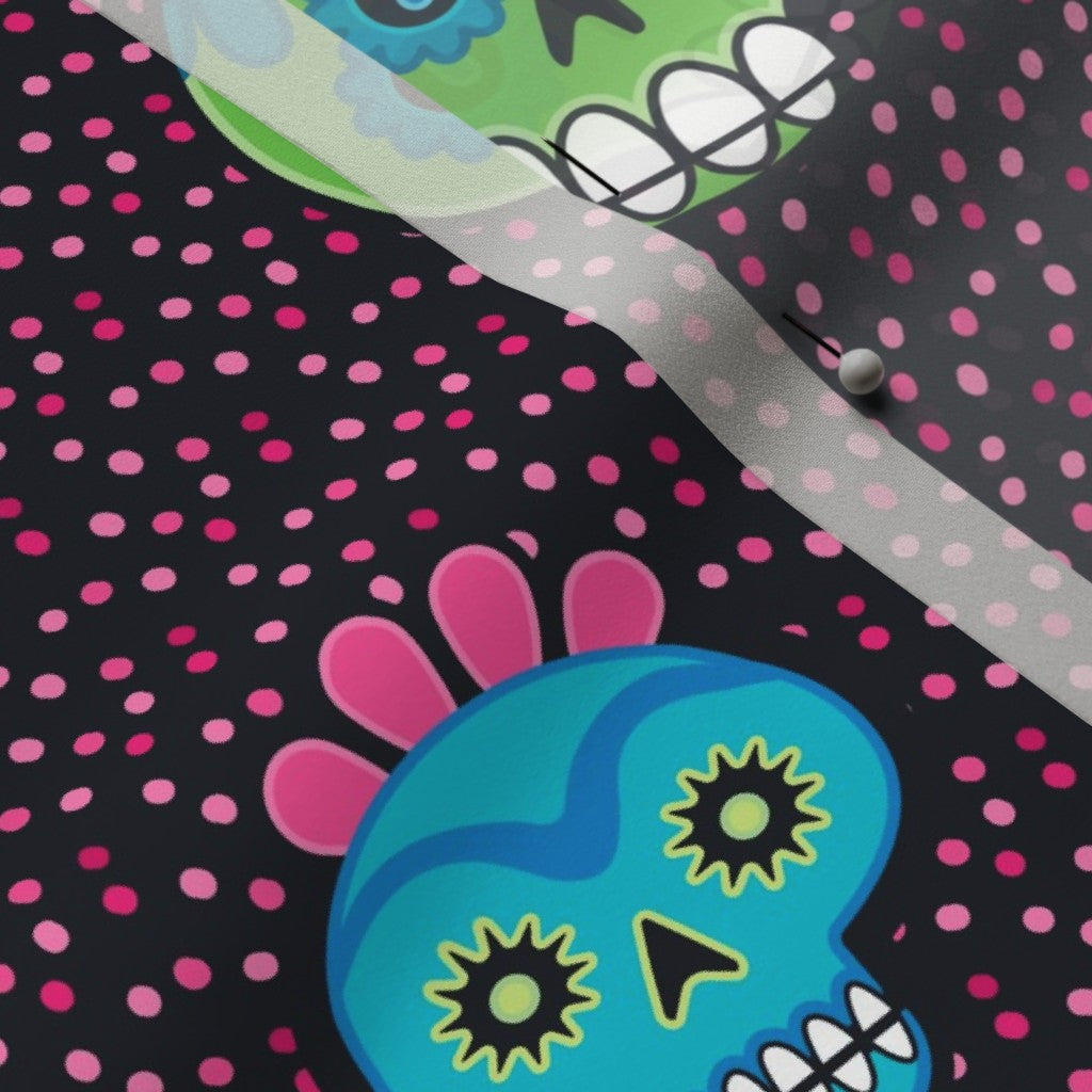 Dia de los Muertos (Pink) Poly Crepe de Chine Printed Fabric by Studio Ten Design