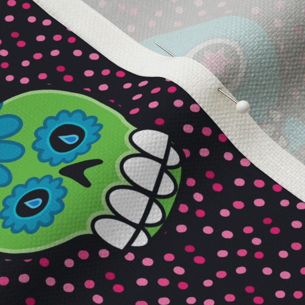 Dia de los Muertos (Pink) Performance Linen Printed Fabric by Studio Ten Design