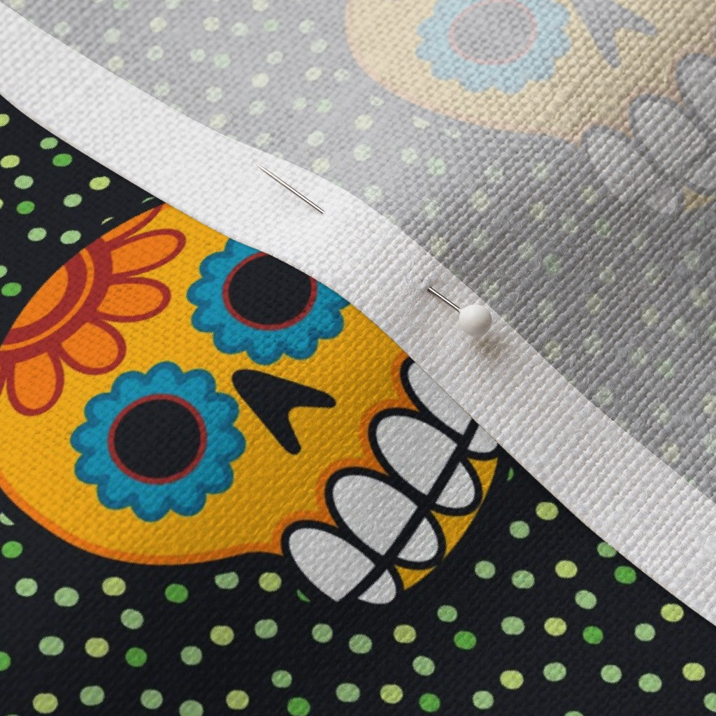 Dia de los Muertos (Green) Belgian Linen™ Printed Fabric by Studio Ten Design