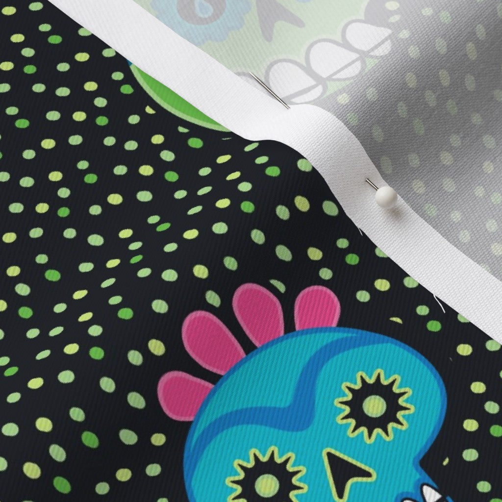 Dia de los Muertos (Green) Lightweight Cotton Twill Printed Fabric by Studio Ten Design