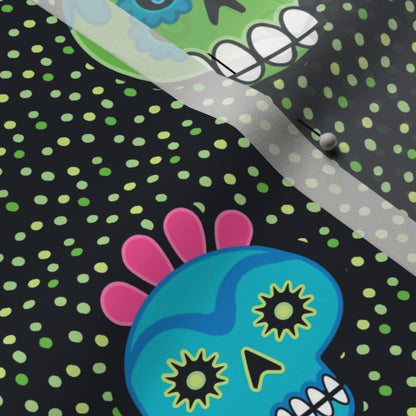 Dia de los Muertos (Green) Poly Crepe de Chine Printed Fabric by Studio Ten Design