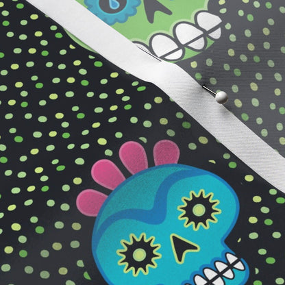 Dia de los Muertos (Green) Satin Printed Fabric by Studio Ten Design