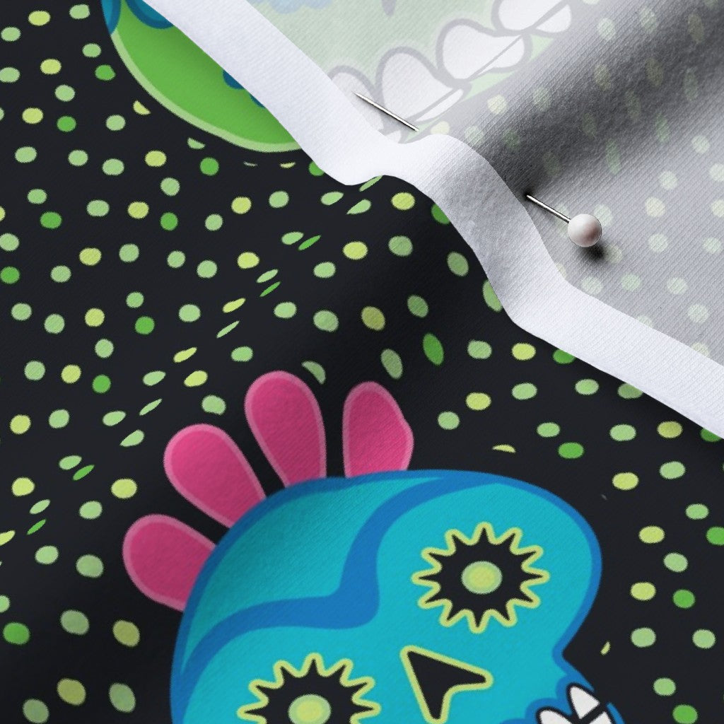 Dia de los Muertos (Green) Cotton Spandex Jersey Printed Fabric by Studio Ten Design