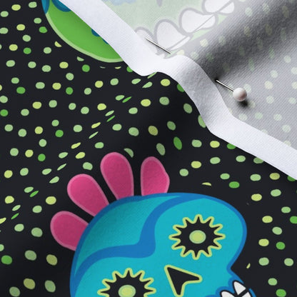 Dia de los Muertos (Green) Cotton Spandex Jersey Printed Fabric by Studio Ten Design