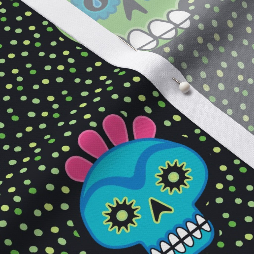 Dia de los Muertos (Green) Performance Piqué Printed Fabric by Studio Ten Design