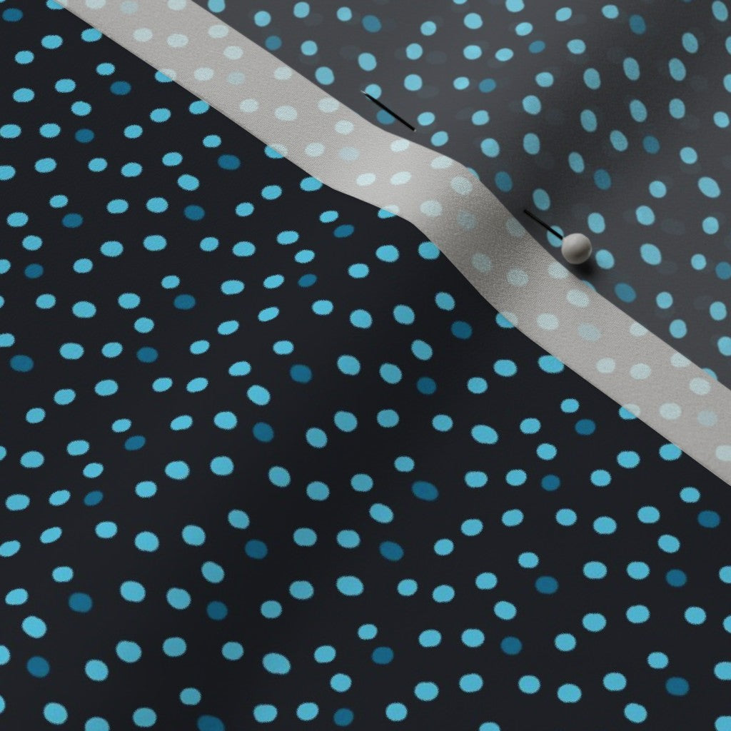 Ditsy Dots (Blue) Poly Crepe de Chine Printed Fabric by Studio Ten Design