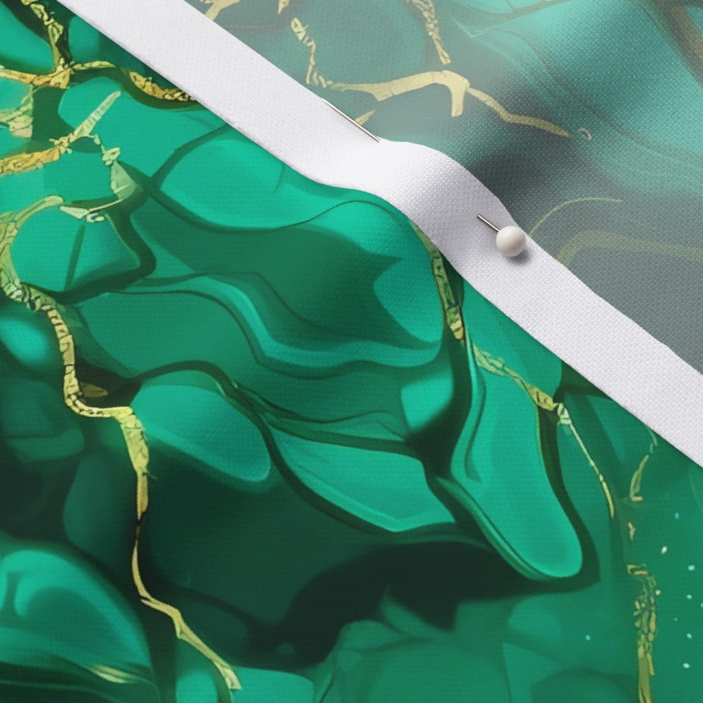 Faux Malachite & Gold Performance Piqué Printed Fabric by Studio Ten Design