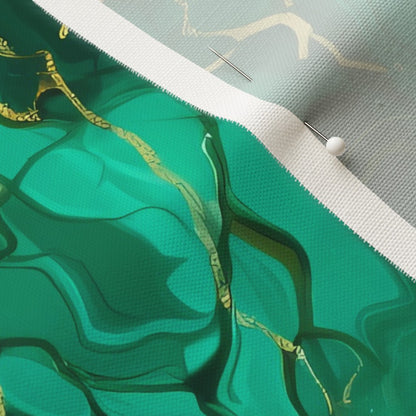 Faux Malachite & Gold Linen Cotton Canvas Printed Fabric by Studio Ten Design