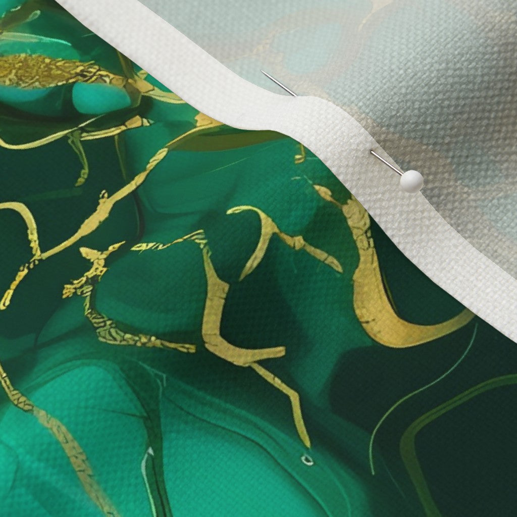 Faux Malachite & Gold Performance Linen Printed Fabric by Studio Ten Design