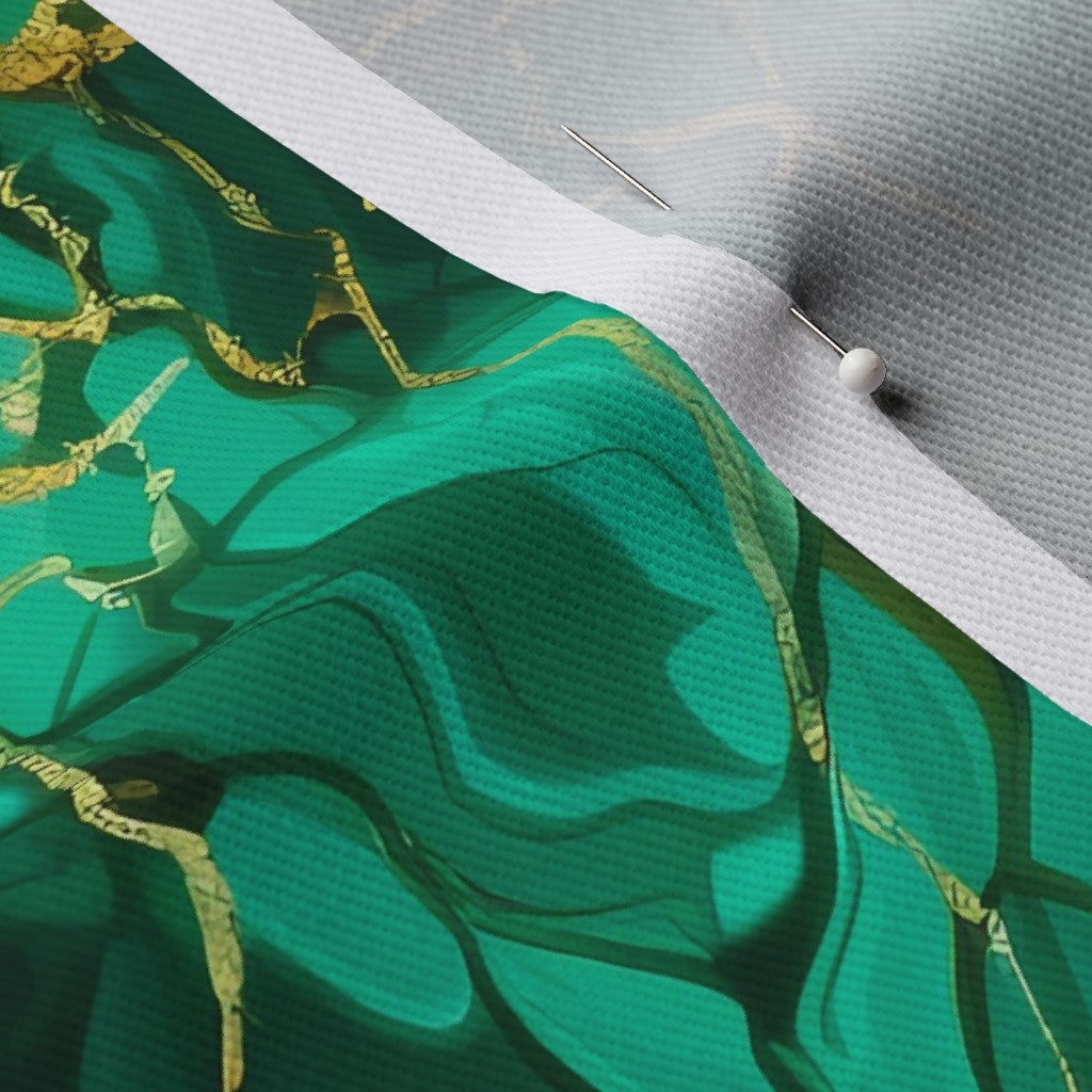 Faux Malachite & Gold Dogwood Denim Printed Fabric by Studio Ten Design