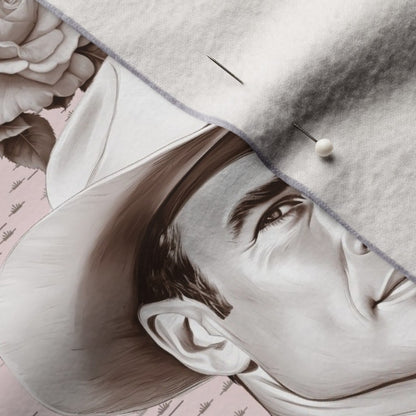 Handsome Cowboys Toile (Pink) Performance Velvet Printed Fabric by Studio Ten Design