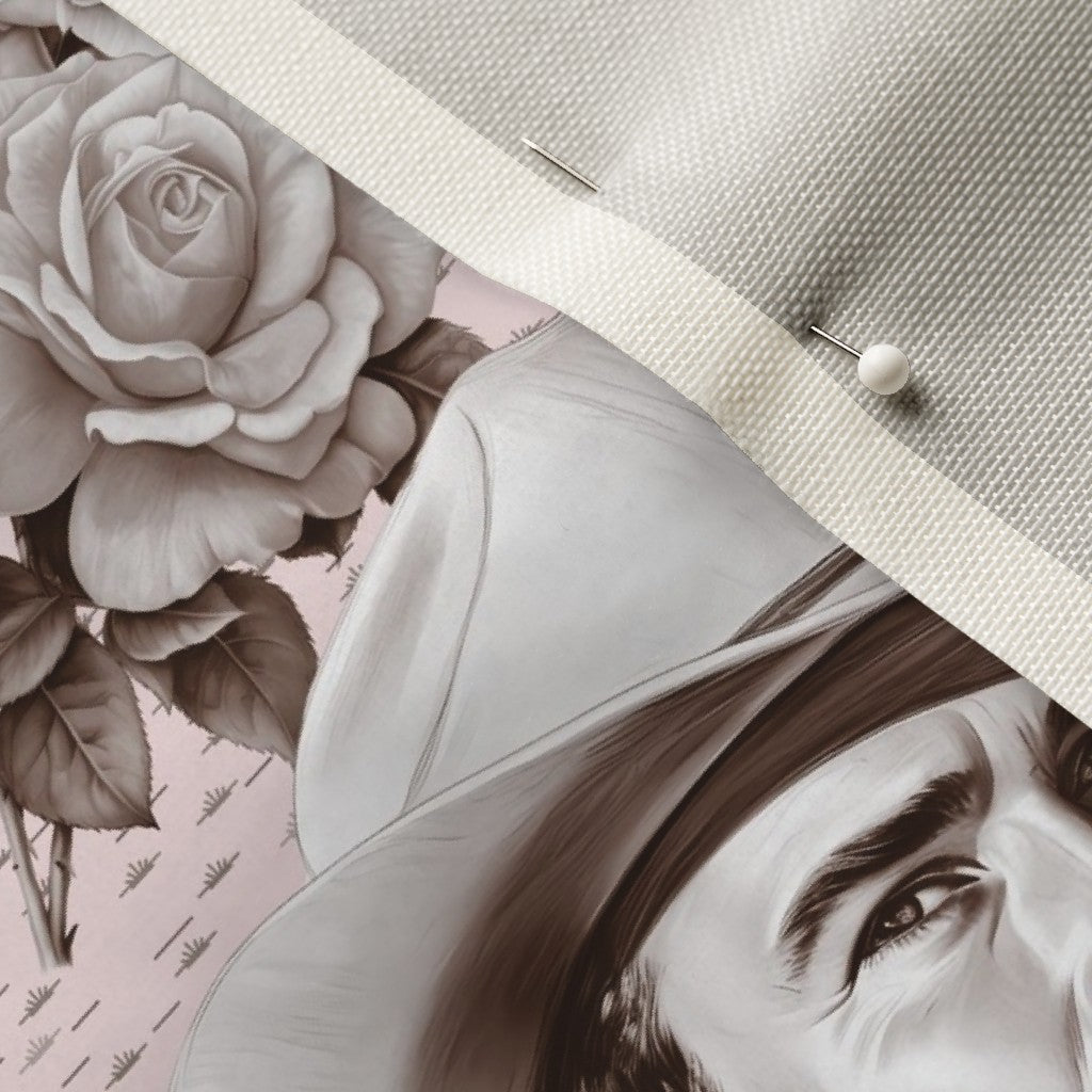 Handsome Cowboys Toile (Pink) Celosia Velvet Printed Fabric by Studio Ten Design