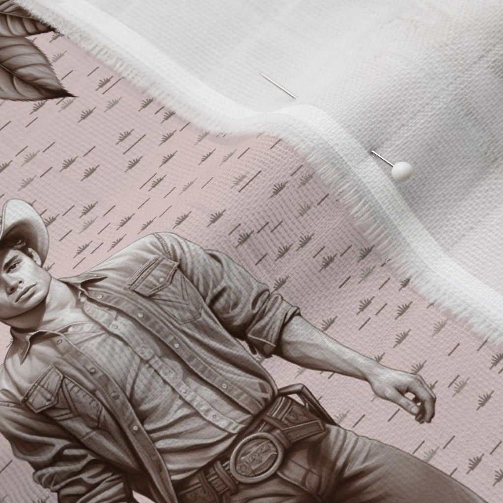 Handsome Cowboys Toile (Pink) Organic Sweet Pea Gauze Printed Fabric by Studio Ten Design