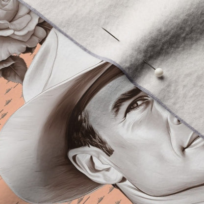 Handsome Cowboys Toile (Peach) Performance Velvet Printed Fabric by Studio Ten Design