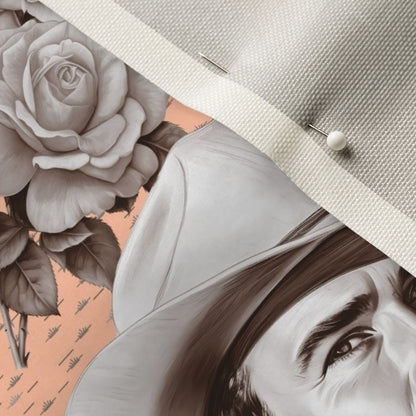 Handsome Cowboys Toile (Peach) Celosia Velvet Printed Fabric by Studio Ten Design