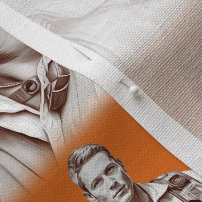 Handsome Fire Fighters Toile (Orange) Belgian Linen™ Printed Fabric by Studio Ten Design