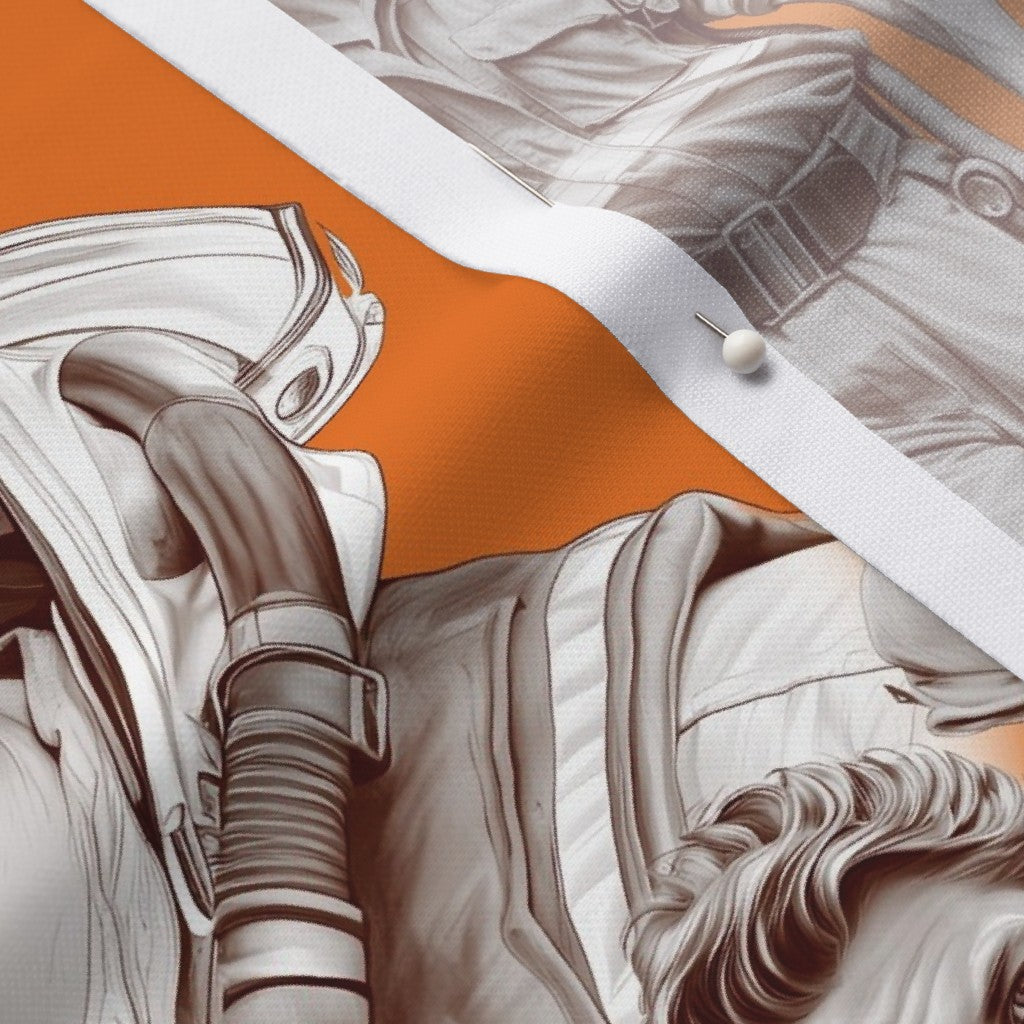 Handsome Fire Fighters Toile (Orange) Performance Piqué Printed Fabric by Studio Ten Design