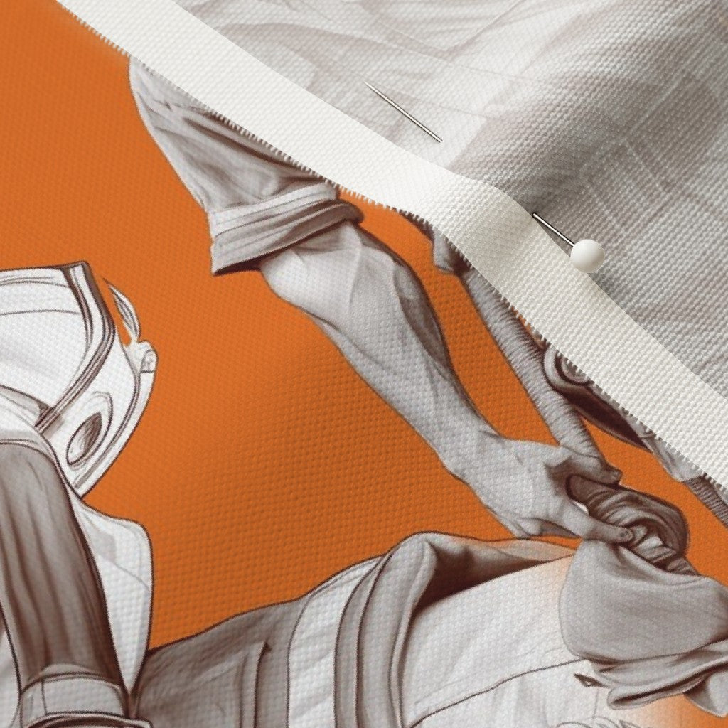 Handsome Fire Fighters Toile (Orange) Linen Cotton Canvas Printed Fabric by Studio Ten Design