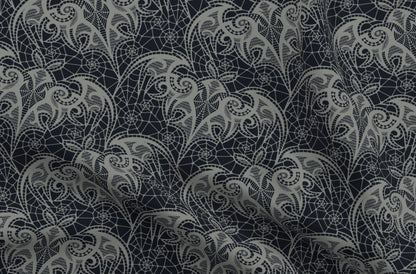Lace Bats (Pewter on Graphite) Printed Fabric by Studio Ten Design