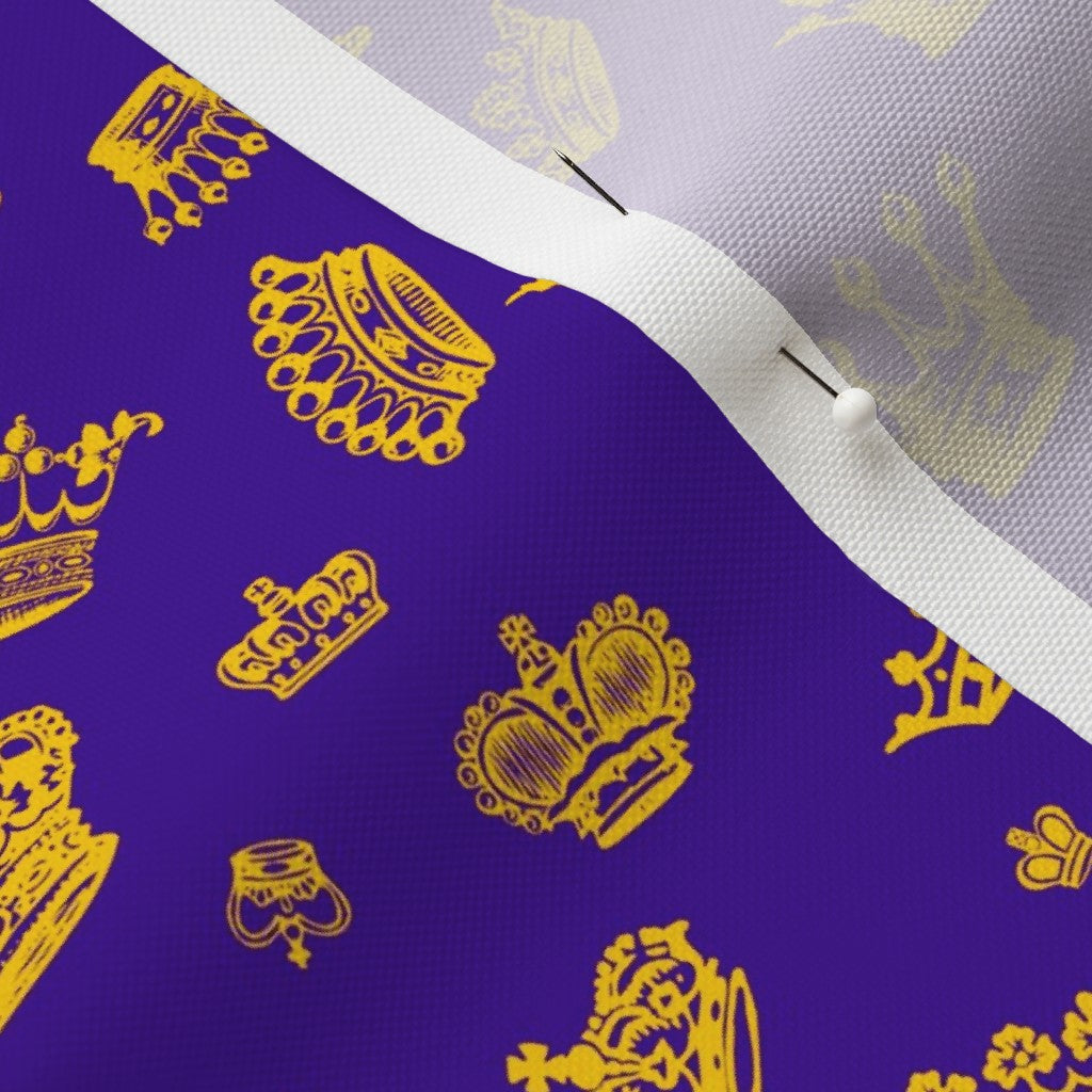 Royal Crowns Golden Yellow+Royal Purple Recycled Canvas Printed Fabric by Studio Ten Design