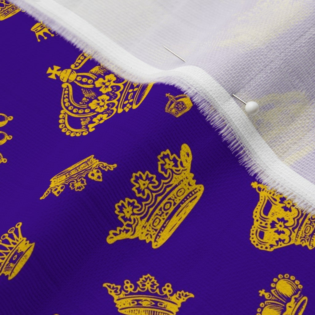 Royal Crowns Golden Yellow+Royal Purple Organic Sweet Pea Gauze Printed Fabric by Studio Ten Design