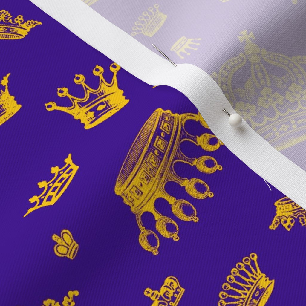 Royal Crowns Golden Yellow+Royal Purple Lightweight Cotton Twill Printed Fabric by Studio Ten Design