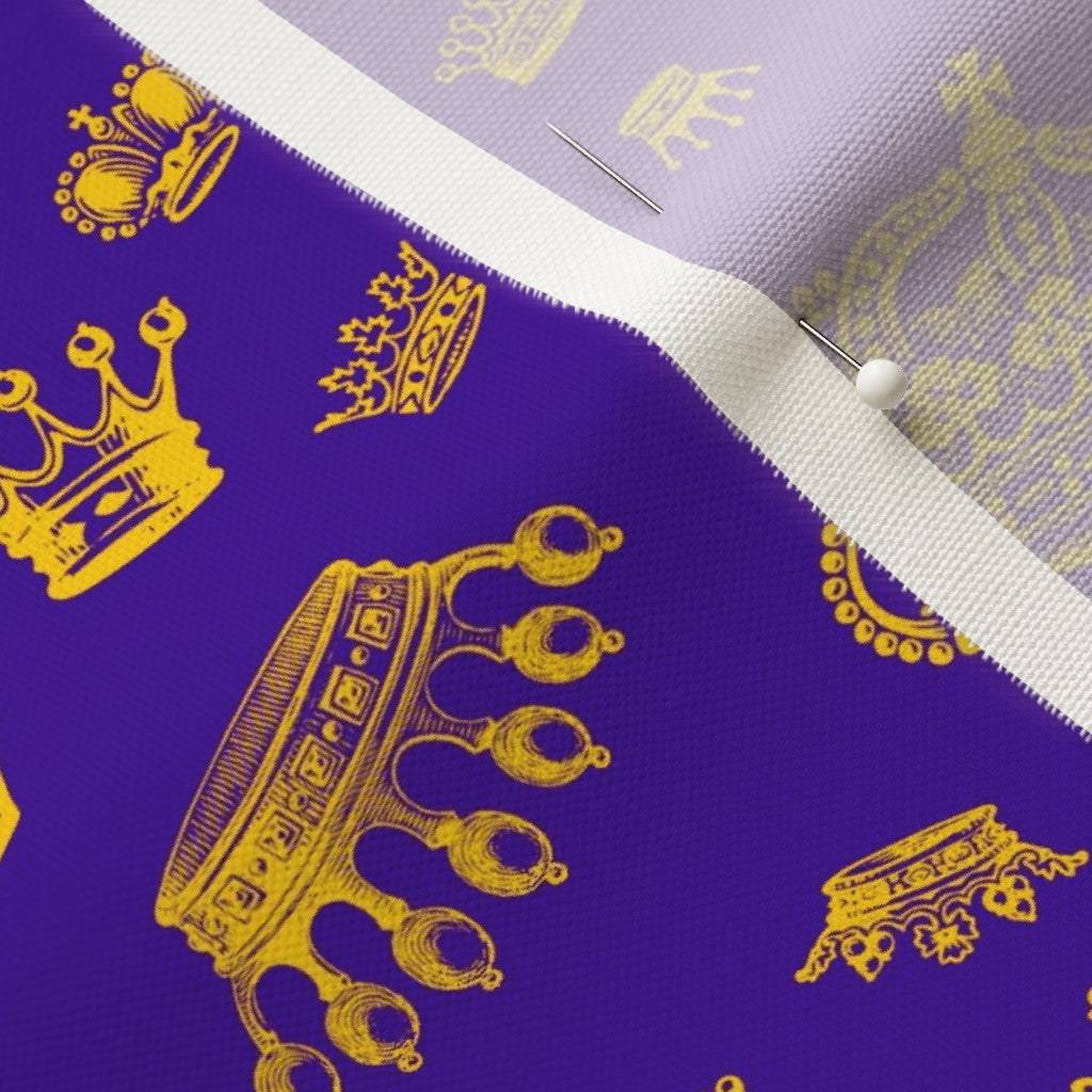 Royal Crowns Golden Yellow+Royal Purple Linen Cotton Canvas Printed Fabric by Studio Ten Design
