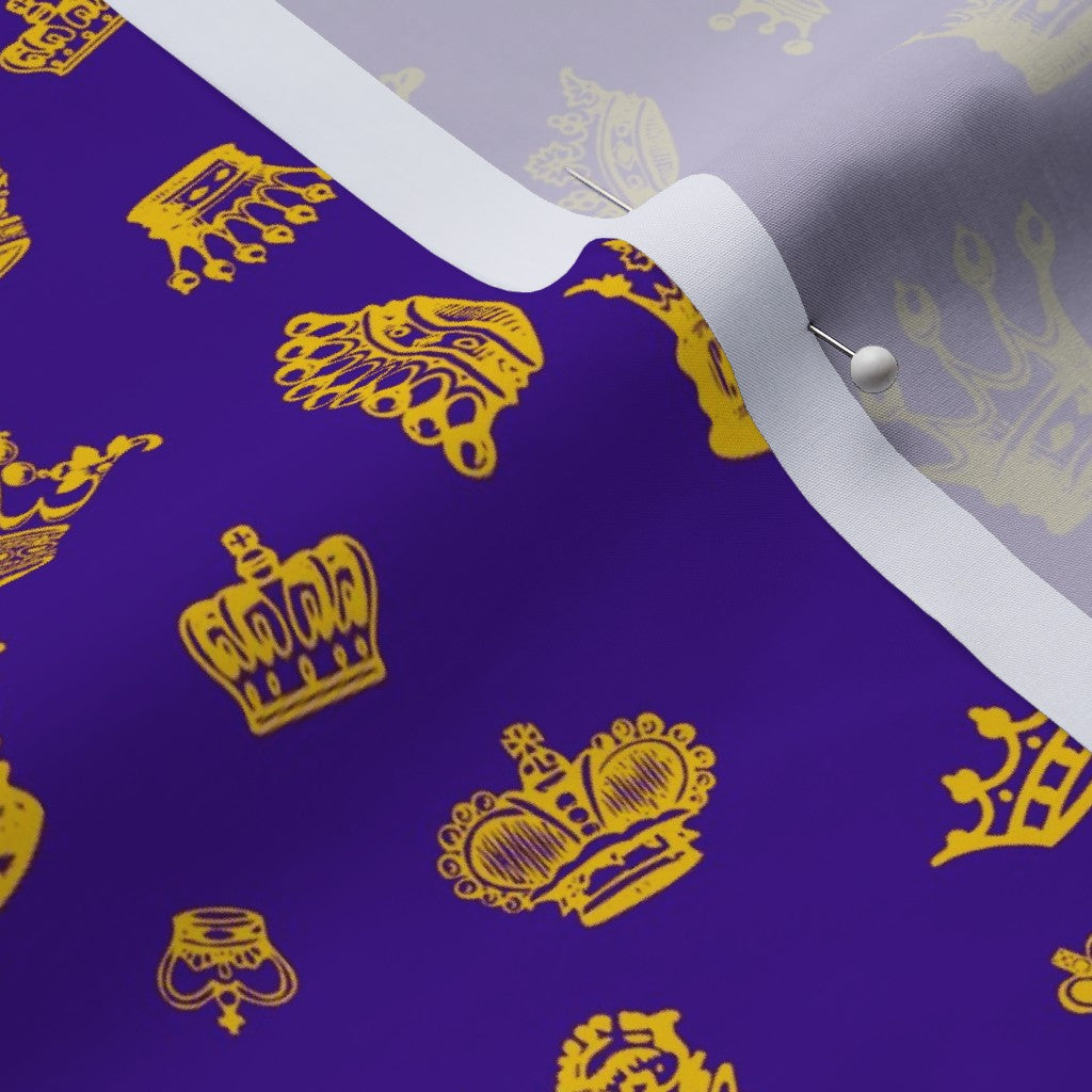 Royal Crowns Golden Yellow+Royal Purple Cotton Lawn Printed Fabric by Studio Ten Design