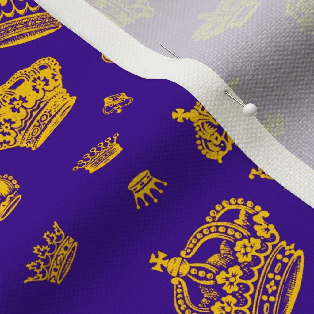 Royal Crowns Golden Yellow+Royal Purple Performance Linen Printed Fabric by Studio Ten Design