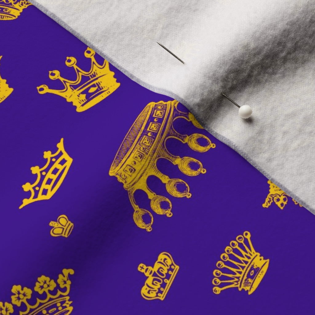 Royal Crowns Golden Yellow+Royal Purple Performance Velvet Printed Fabric by Studio Ten Design