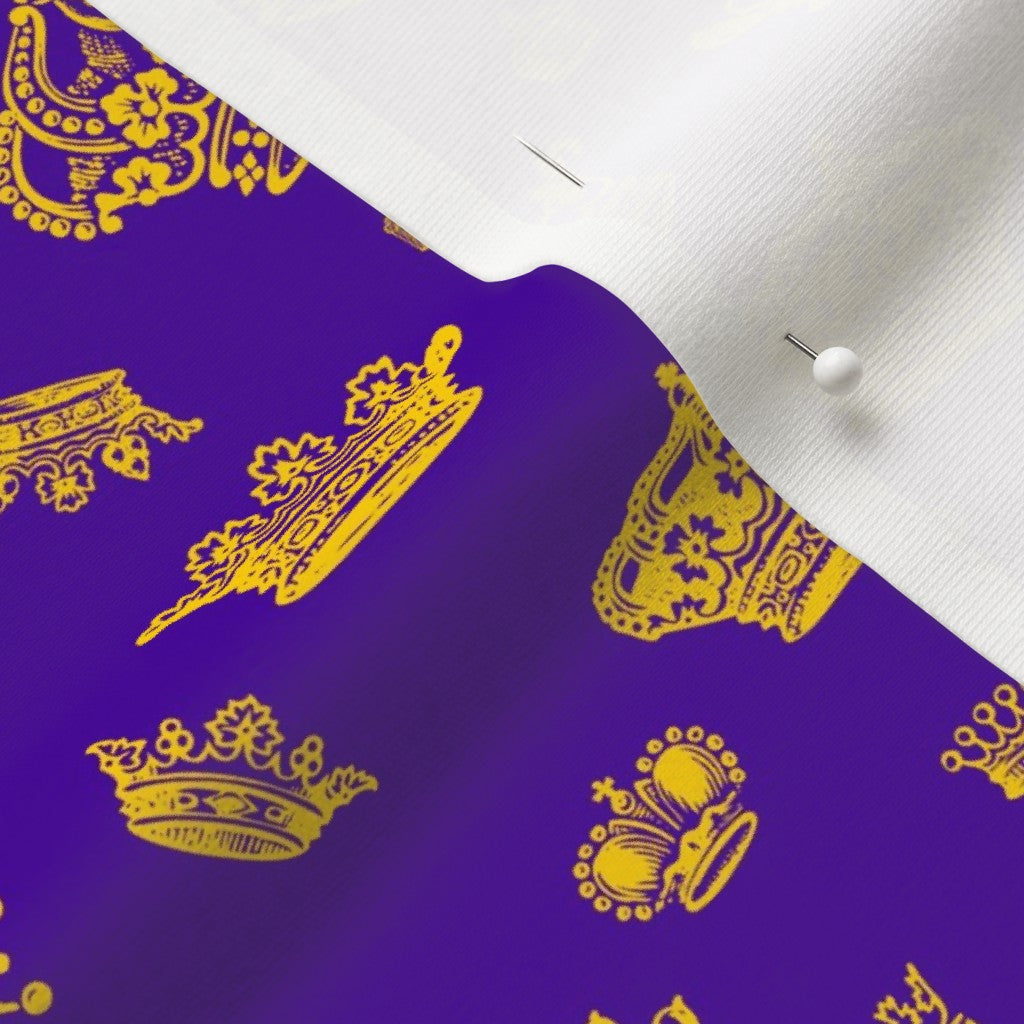 Royal Crowns Golden Yellow+Royal Purple Organic Cotton Knit Printed Fabric by Studio Ten Design