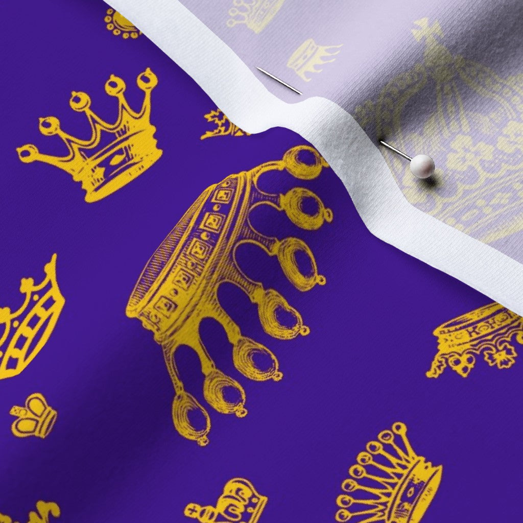 Royal Crowns Golden Yellow+Royal Purple Cotton Spandex Jersey Printed Fabric by Studio Ten Design