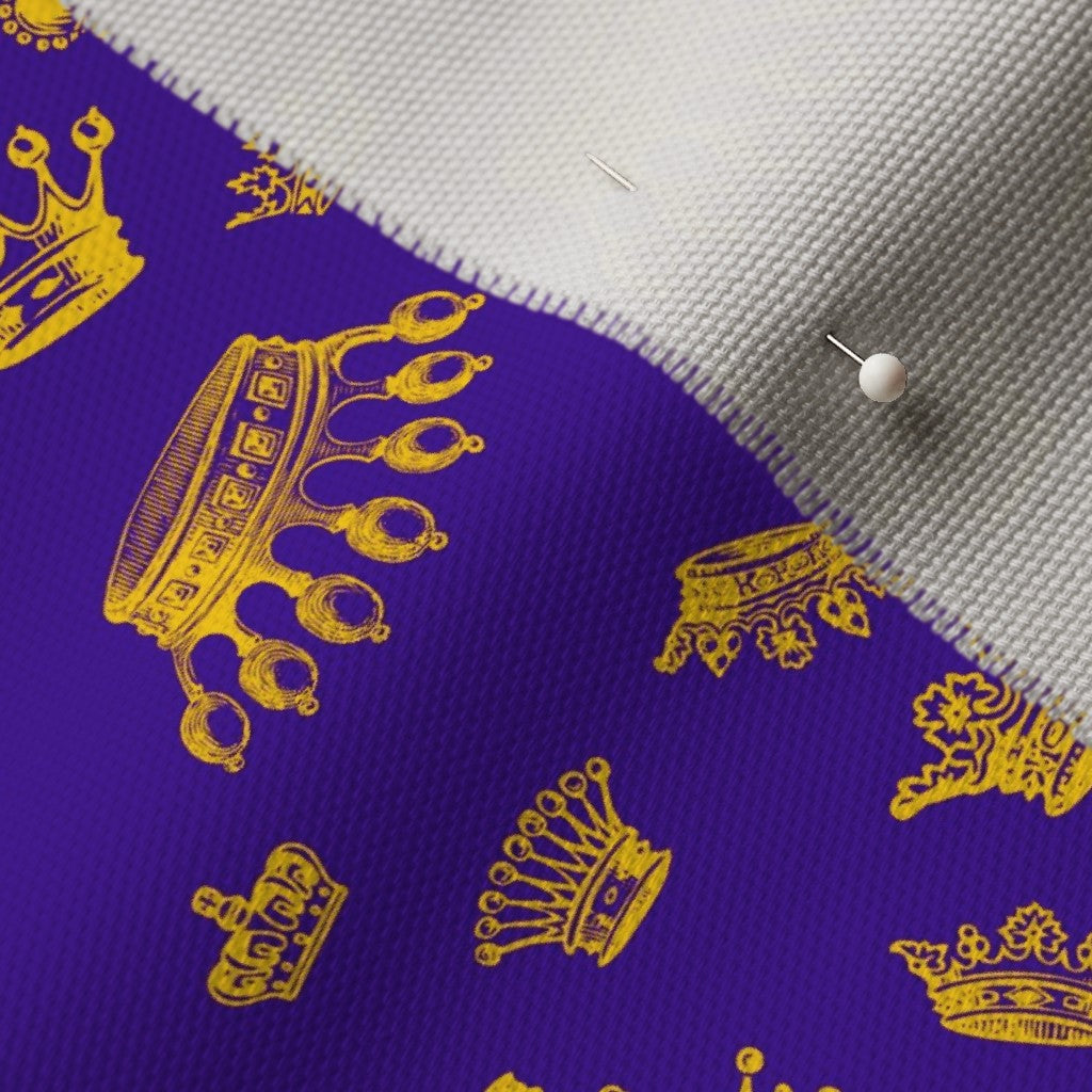 Royal Crowns Golden Yellow+Royal Purple Cypress Cotton Canvas Printed Fabric by Studio Ten Design