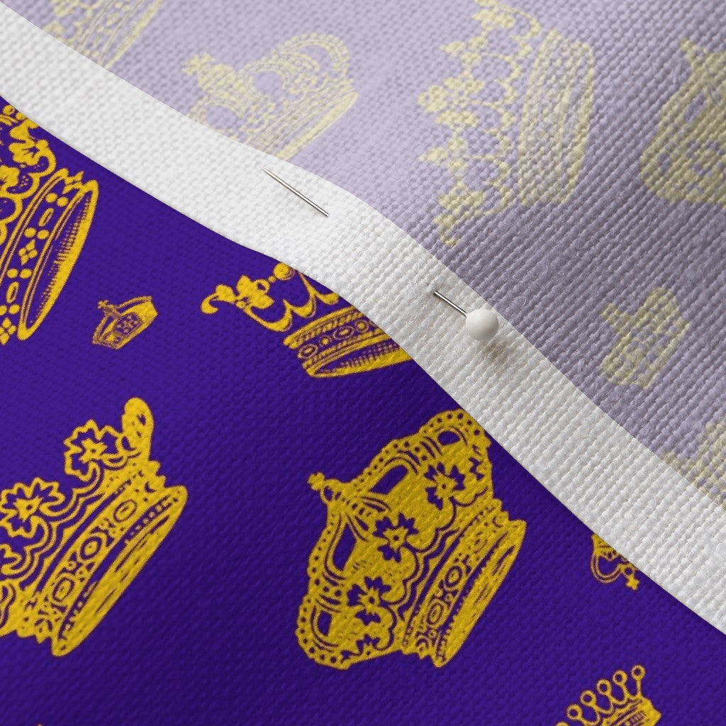 Royal Crowns Golden Yellow+Royal Purple Belgian Linen™ Printed Fabric by Studio Ten Design