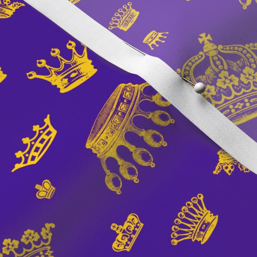 Royal Crowns Golden Yellow+Royal Purple Satin Printed Fabric by Studio Ten Design