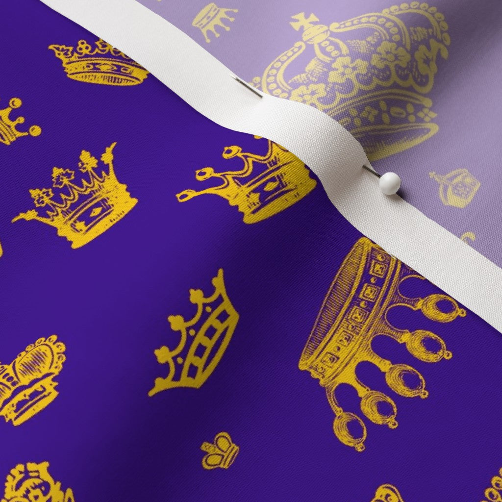 Royal Crowns Golden Yellow+Royal Purple Cotton Poplin Printed Fabric by Studio Ten Design
