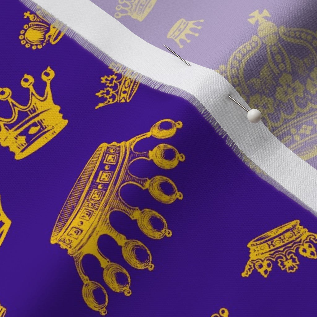 Royal Crowns Golden Yellow+Royal Purple Organic Cotton Sateen Printed Fabric by Studio Ten Design