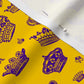 Royal Crowns Royal Purple+Golden Yellow Sport Lycra Printed Fabric by Studio Ten Design