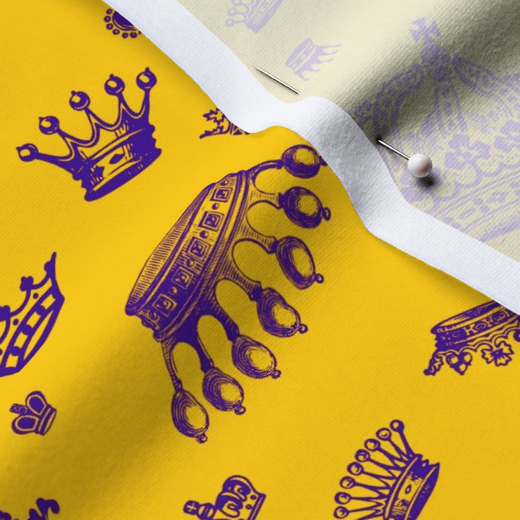 Royal Crowns Royal Purple+Golden Yellow Cotton Spandex Jersey Printed Fabric by Studio Ten Design