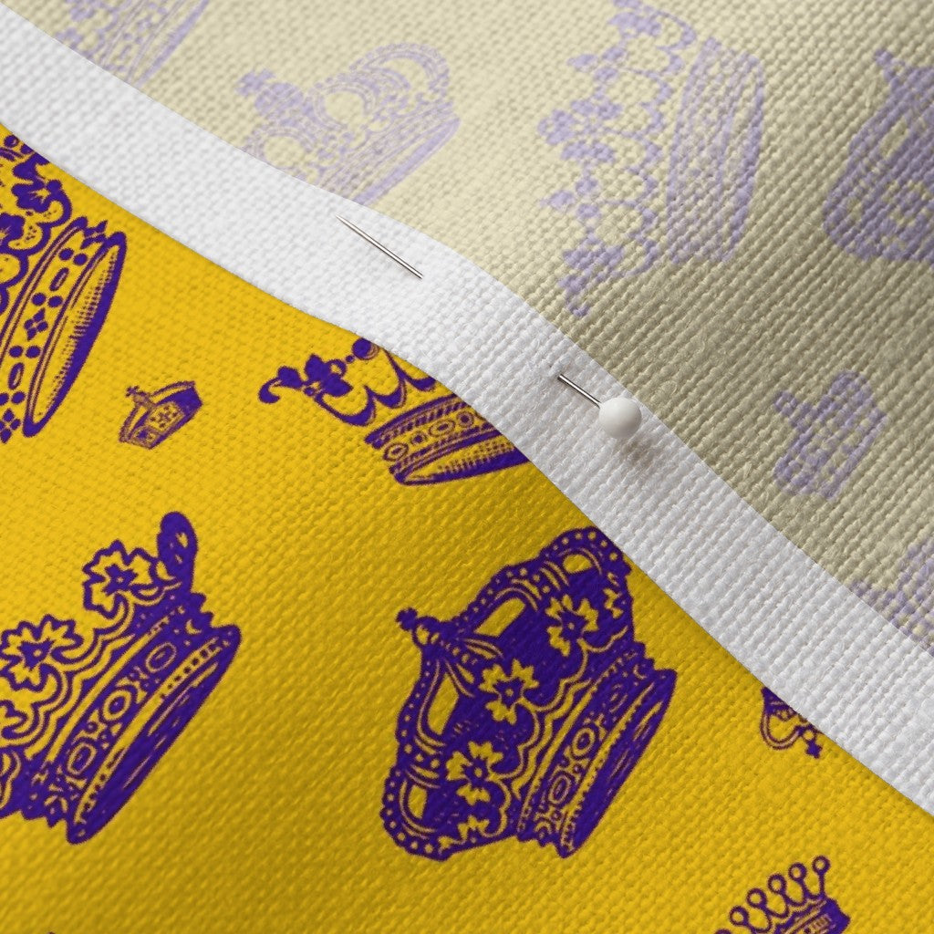 Royal Crowns Royal Purple+Golden Yellow Belgian Linen™ Printed Fabric by Studio Ten Design