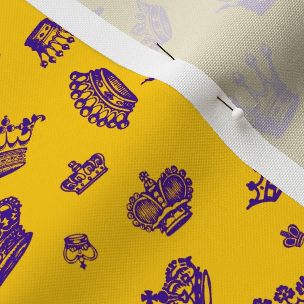 Royal Crowns Royal Purple+Golden Yellow Recycled Canvas Printed Fabric by Studio Ten Design