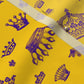 Royal Crowns Royal Purple+Golden Yellow Poly Crepe de Chine Printed Fabric by Studio Ten Design