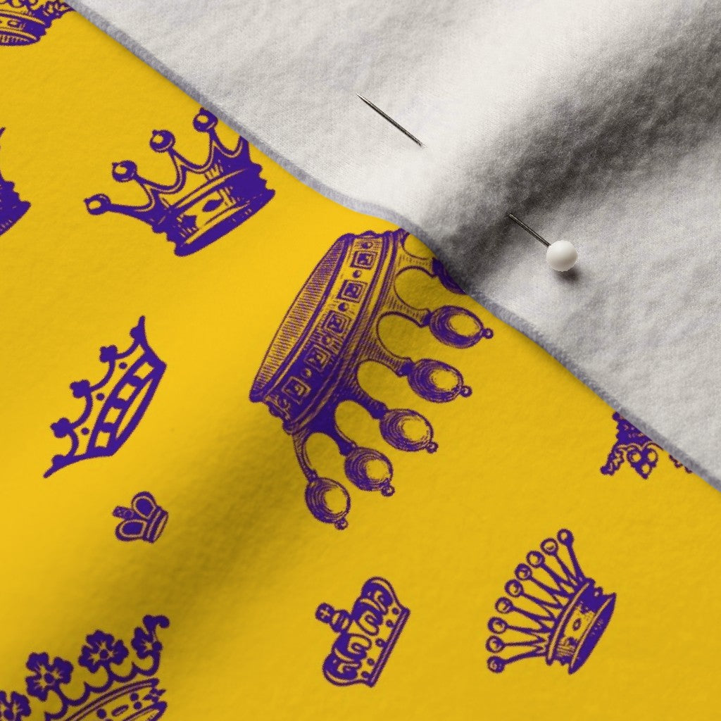 Royal Crowns Royal Purple+Golden Yellow Performance Velvet Printed Fabric by Studio Ten Design