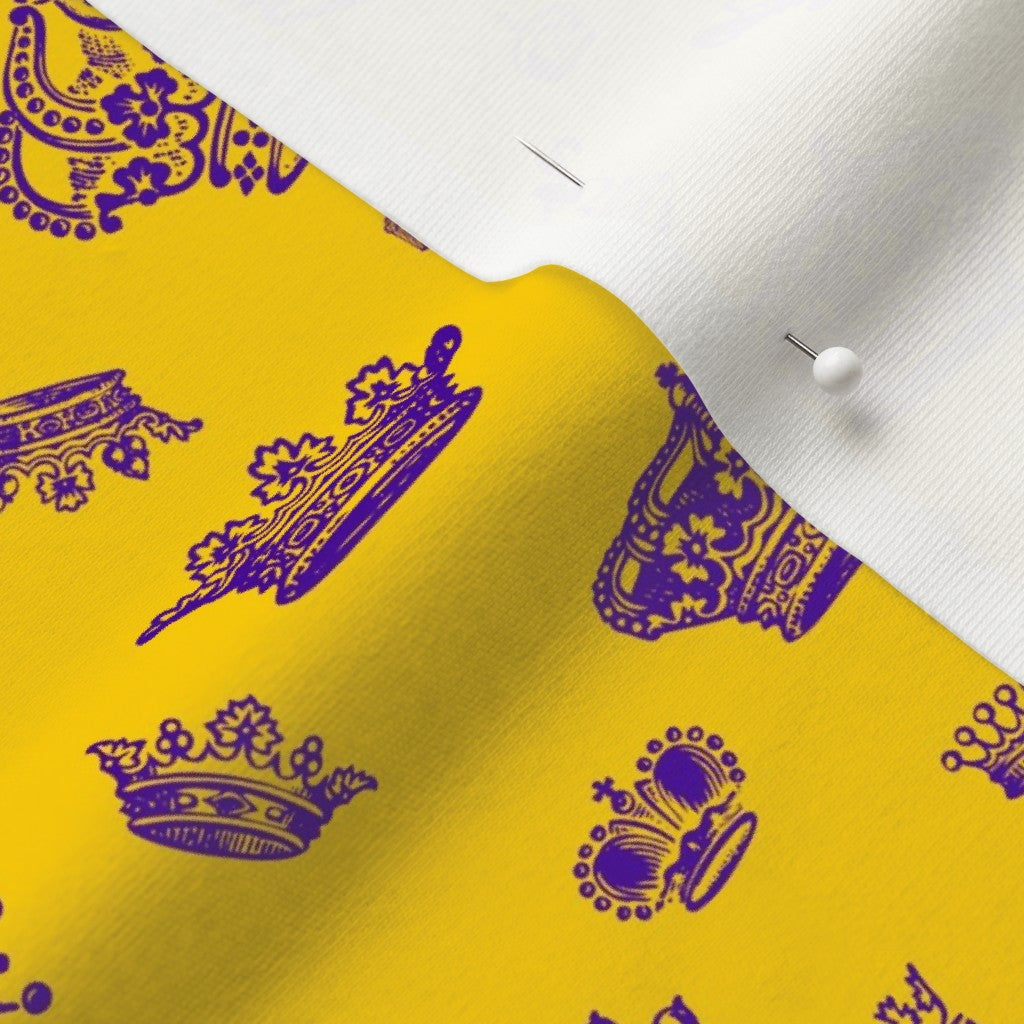 Royal Crowns Royal Purple+Golden Yellow Organic Cotton Knit Printed Fabric by Studio Ten Design