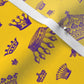 Royal Crowns Royal Purple+Golden Yellow Satin Printed Fabric by Studio Ten Design